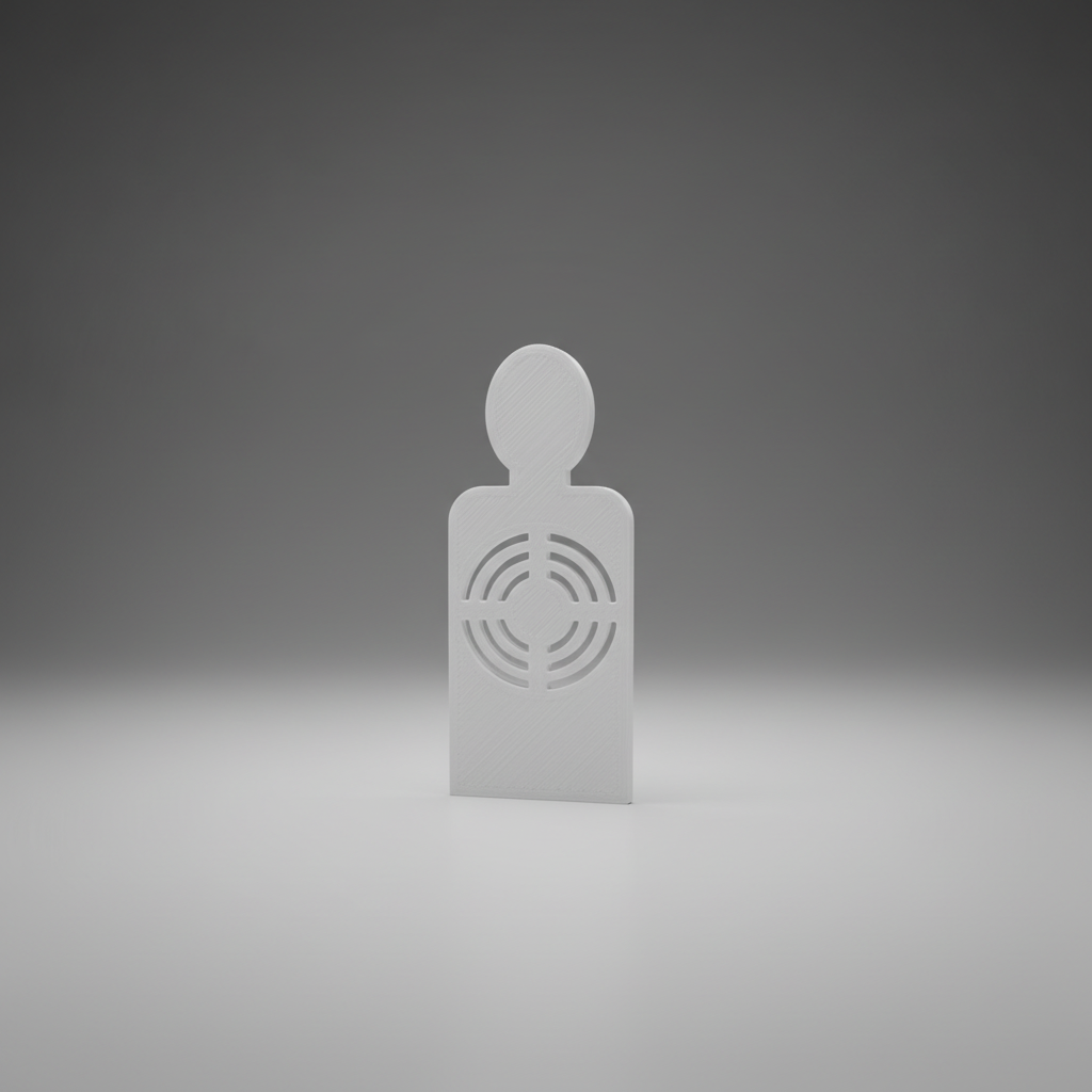 3D printed humanoid foam blaster target figure with bullseye