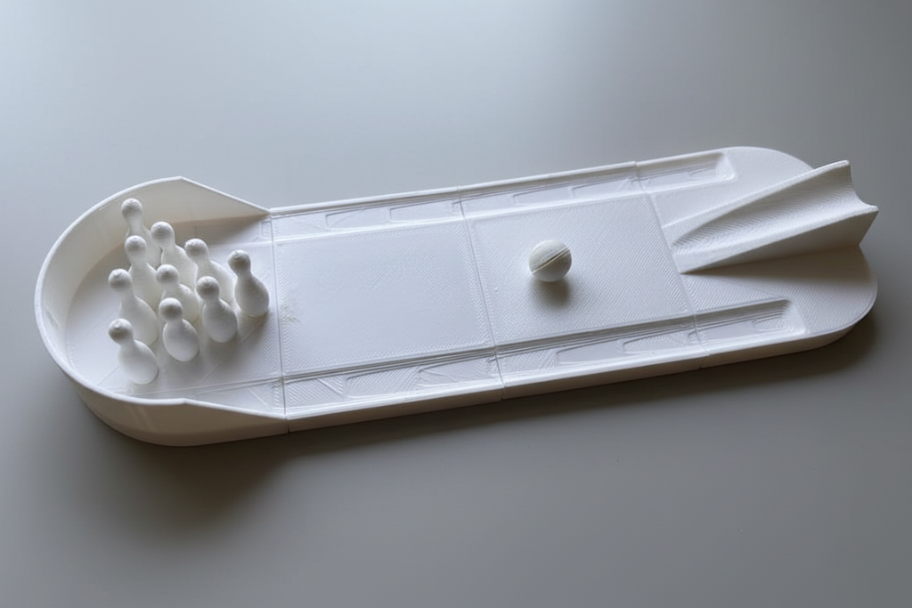 3D printed mini bowling alley full lane view