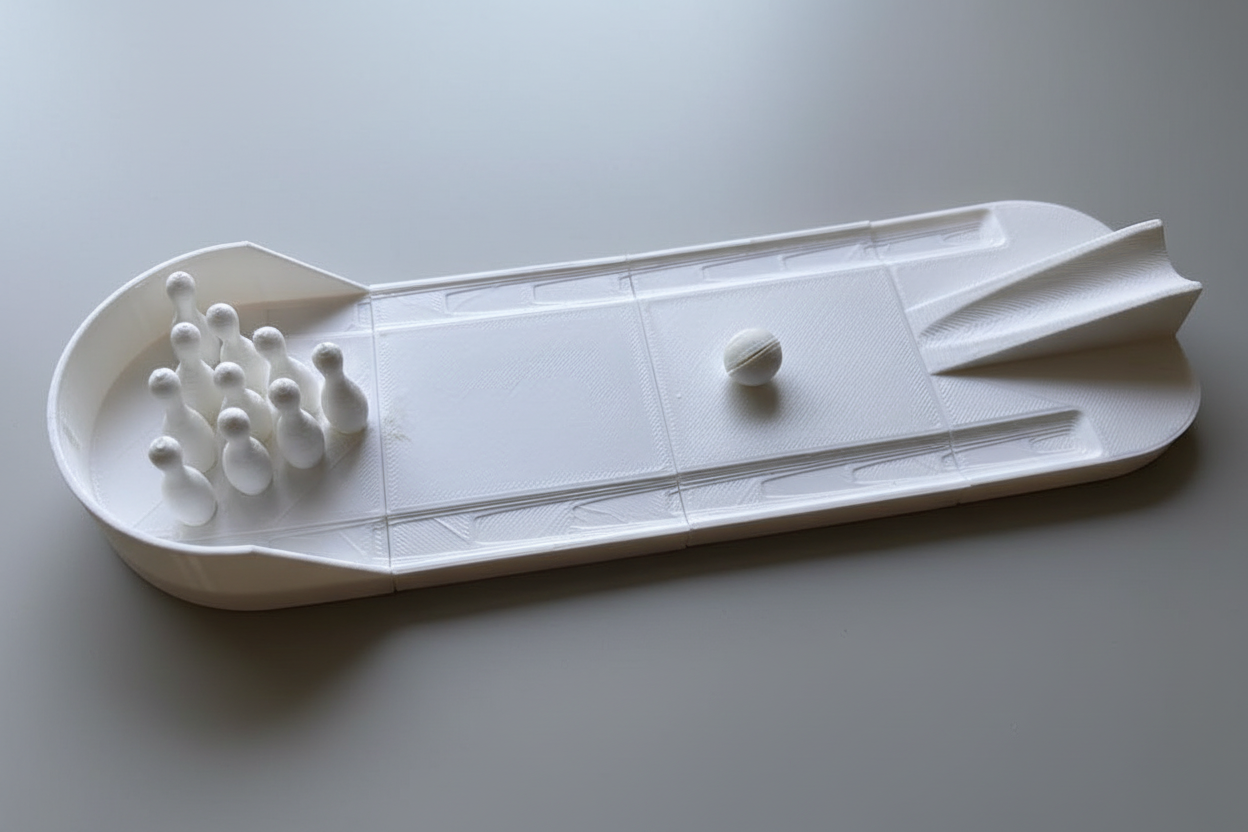 3D printed mini bowling alley full lane view
